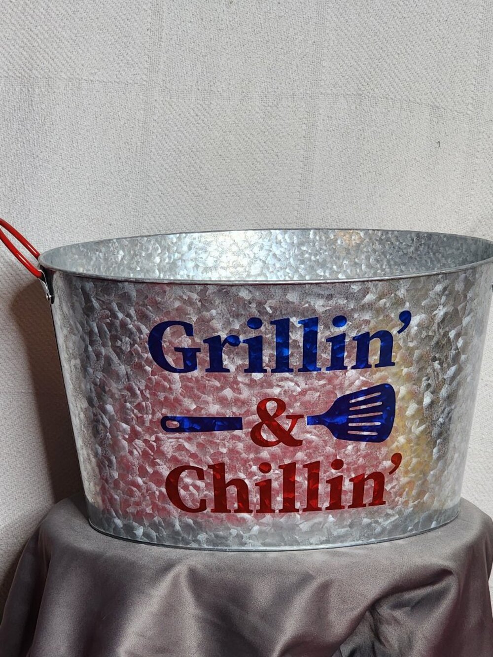 True Living Outdoors Red White and Blue Aluminum Grillin & Chillin Oval Bucket